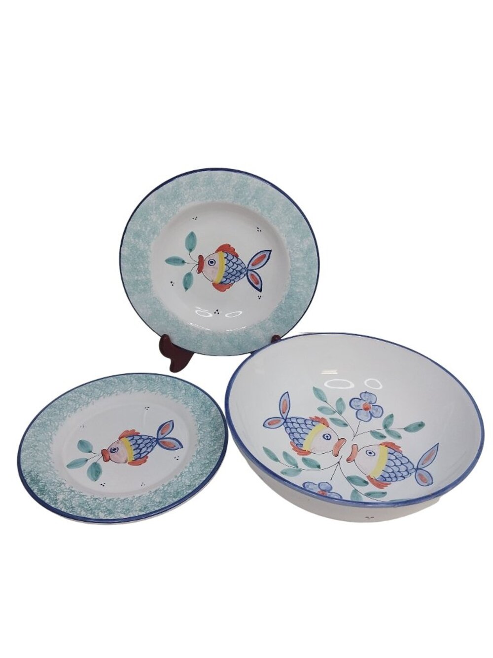 Deruta Italy Filli Mari Hand Painted Fish Pattern Dinnerware Set Bowls Plate